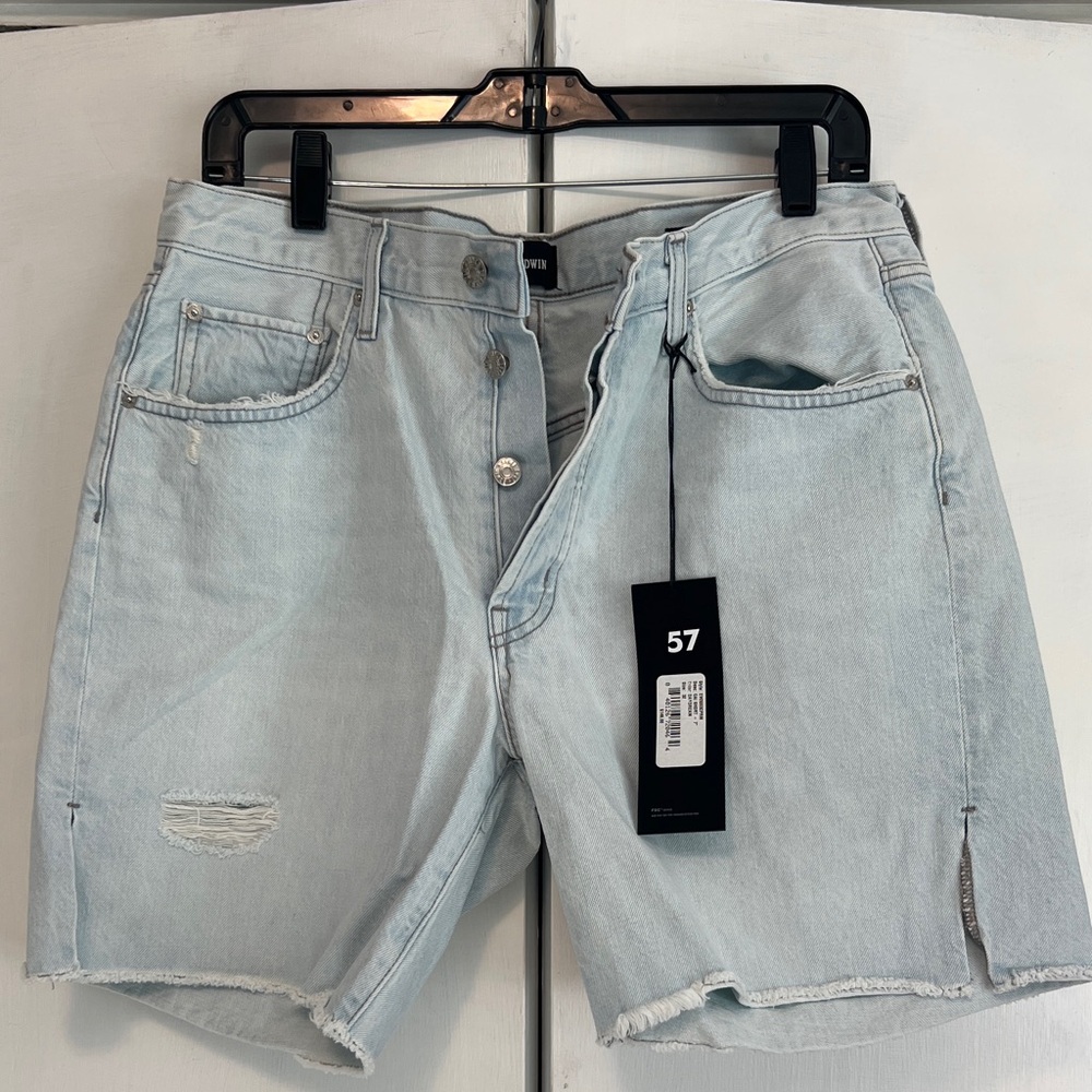 Edwin Light Blue Distressed Jean Shorts